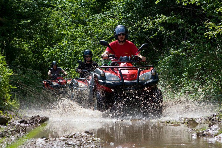 Quad ride through the woods, water, dirt road
