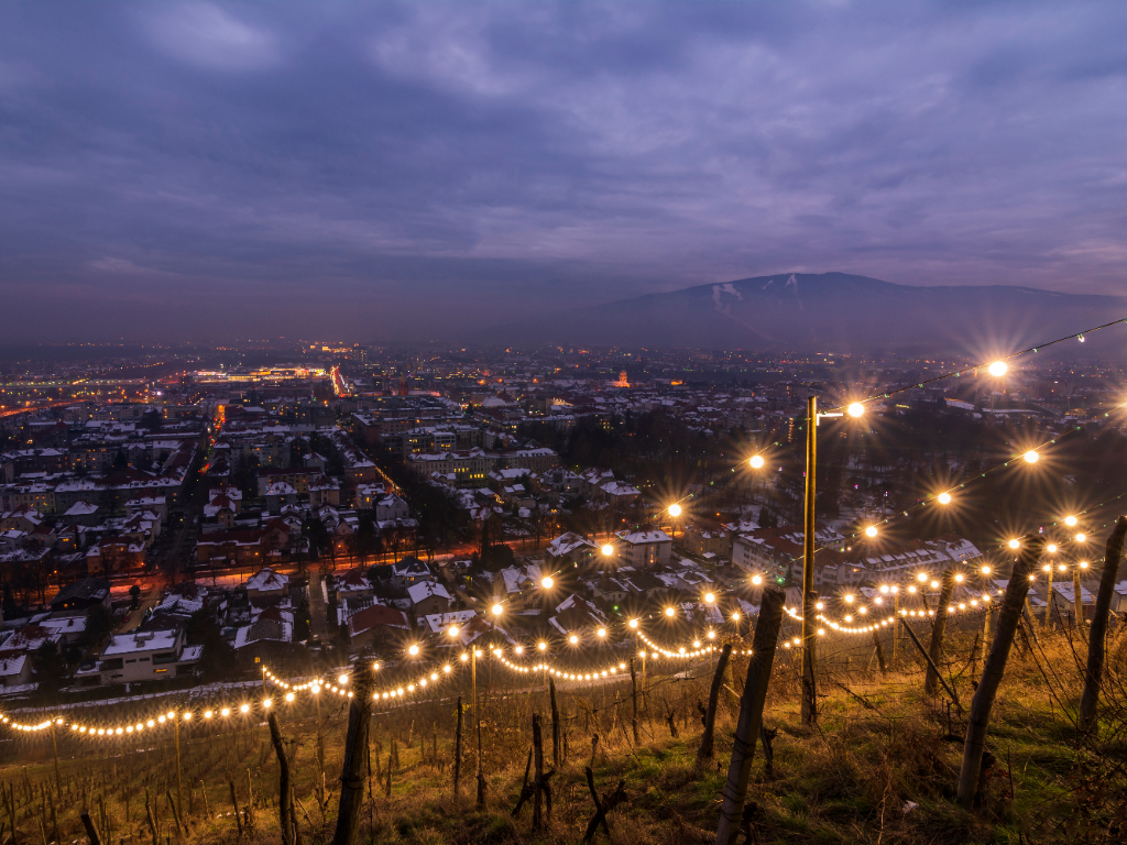 Maribor Festive December lights Pyramid hill